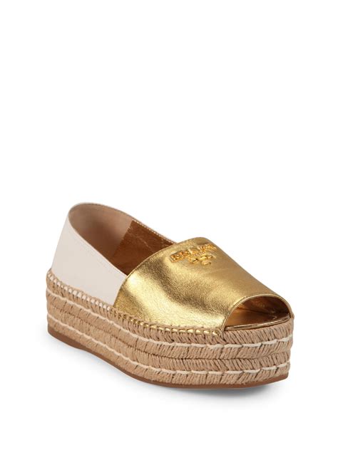 prada gold leather espadrilles sandals platform|prada espadrille flat sandals scarlatto.